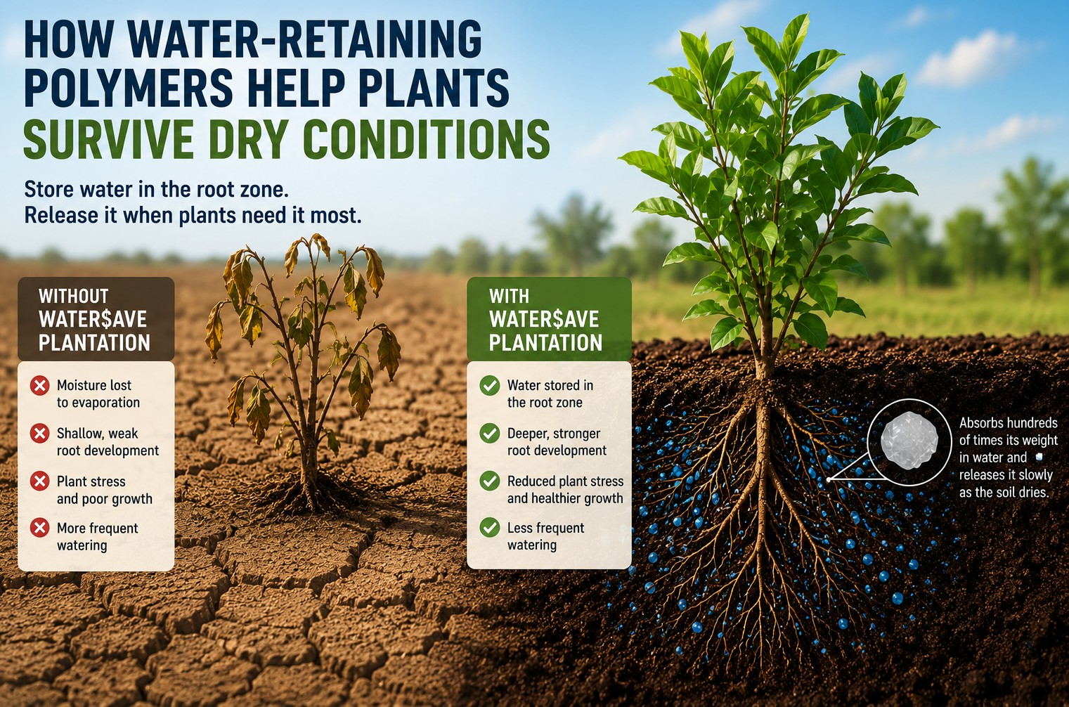 How Water-Retaining Polymers Help Plants Survive Dry Conditions